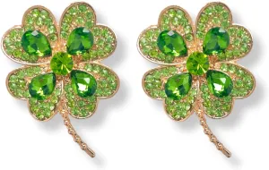 St. Patrick's Day Earrings, Large Clover Stud Earrings for Women Girls, 14K Gold Plated S925 Sterling Silver Post Lightweight 4 Leaf Crystal Earrings, Irish Festival Jewelry Gift