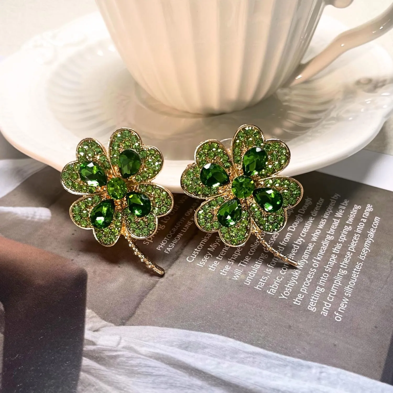 St. Patrick's Day Earrings, Large Clover Stud Earrings for Women Girls, 14K Gold Plated S925 Sterling Silver Post Lightweight 4 Leaf Crystal Earrings, Irish Festival Jewelry Gift