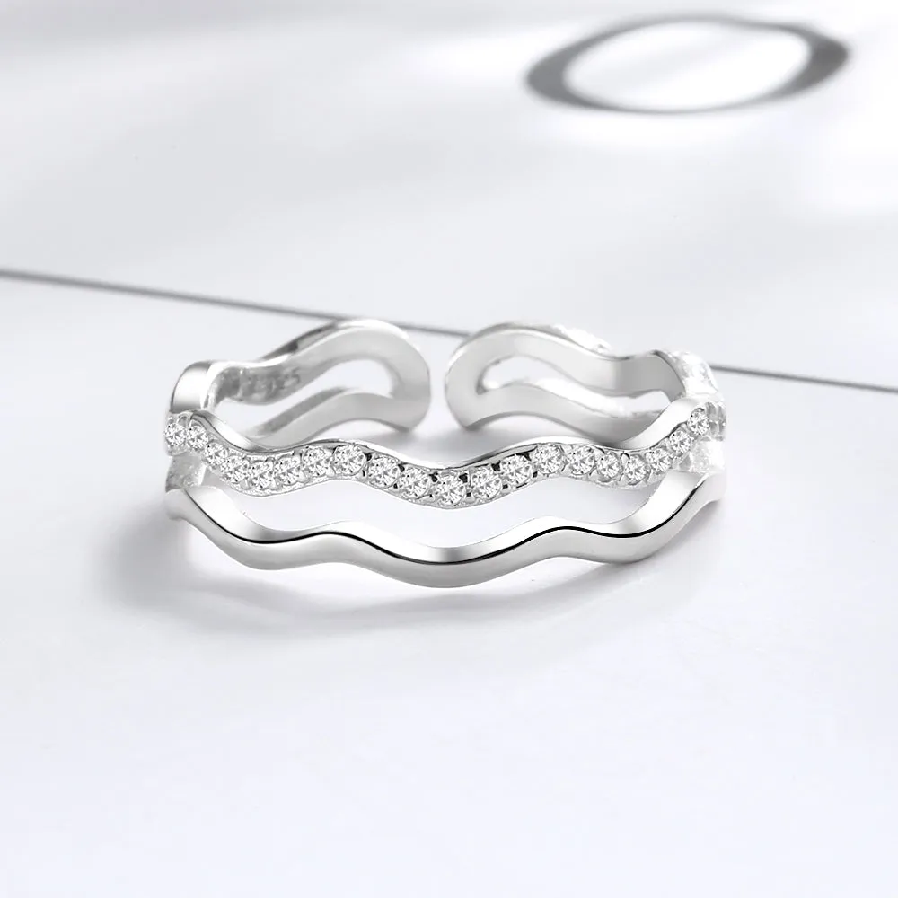 Stackable Sterling Silver Adjustable Ring with Swarovski Crystals
