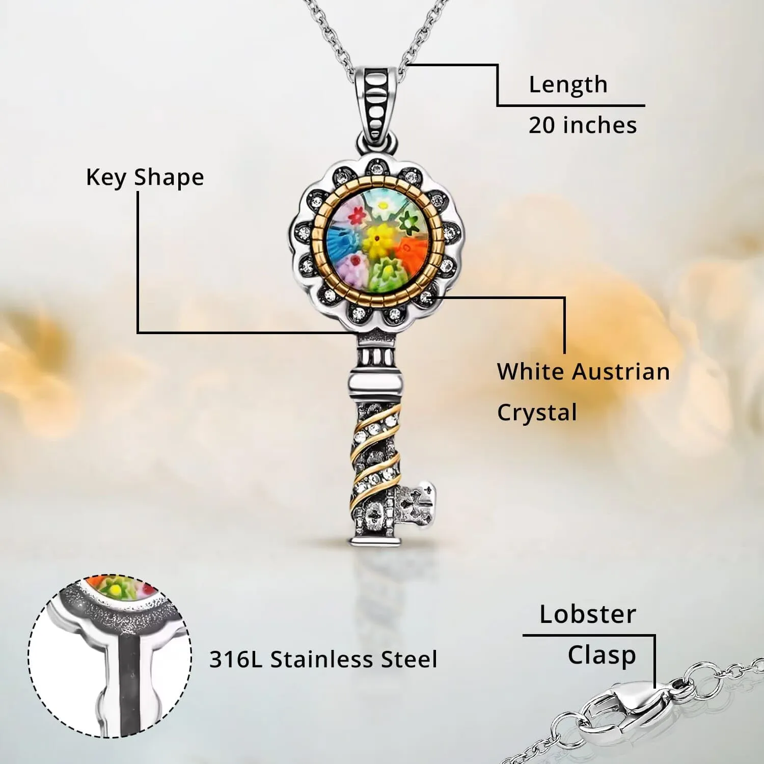 Stainless Steel Glass Murano Style Multi Color Beaded Cross Choker Pendant Necklace Delicate size 20" Catholic Faith Christian Religious Birthday Jewelry Birthday Gifts for Women