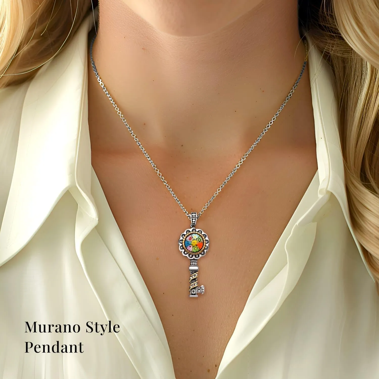 Stainless Steel Glass Murano Style Multi Color Beaded Cross Choker Pendant Necklace Delicate size 20" Catholic Faith Christian Religious Birthday Jewelry Birthday Gifts for Women