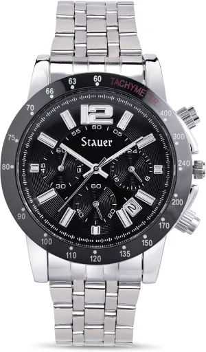 Stauer Jet Setter Stainless Steel Chronograph Watch for Men Black-Dial Analog Watch with Stainless Steel Bracelet & Case Luxury Gift for Men