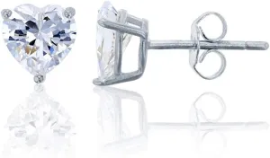 Sterling Silver 4x4mm AAA Heart Solitaire Stud Earrings