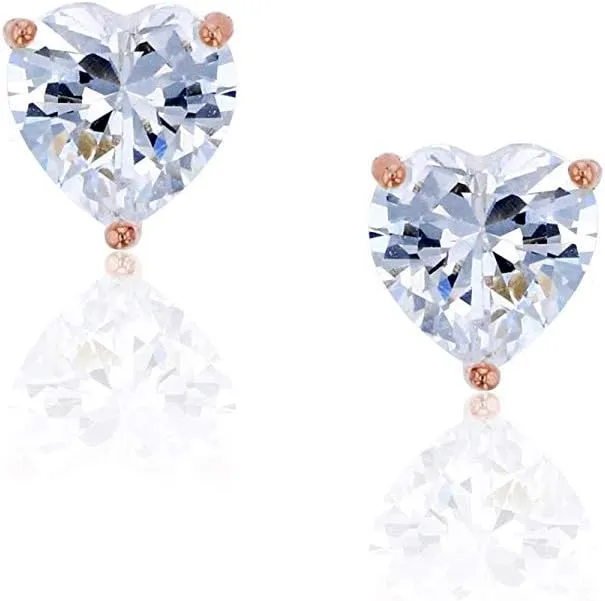 Sterling Silver 4x4mm AAA Heart Solitaire Stud Earrings
