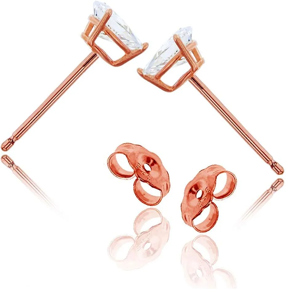 Sterling Silver 4x4mm AAA Heart Solitaire Stud Earrings