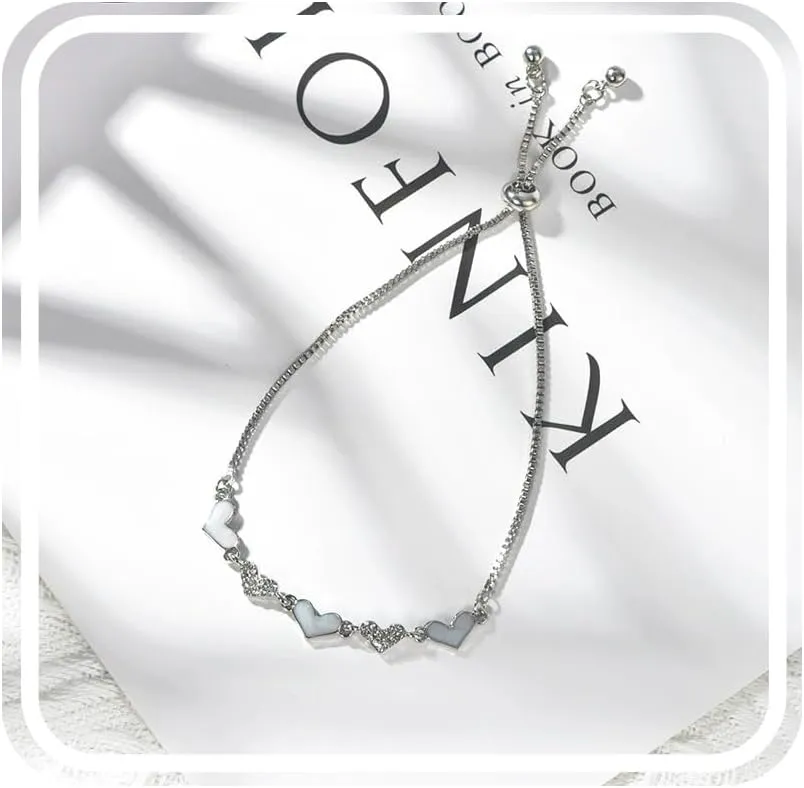 Sterling Silver Bracelet for Women, Heart Bracelet Love, Shiny Crystal Diamond Adjustable Bangle, Jewellery Gifts for Women Friendship Bracelet Gifts for Her Mom Wife.