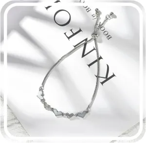 Sterling Silver Bracelet for Women, Heart Bracelet Love, Shiny Crystal Diamond Adjustable Bangle, Jewellery Gifts for Women Friendship Bracelet Gifts for Her Mom Wife.