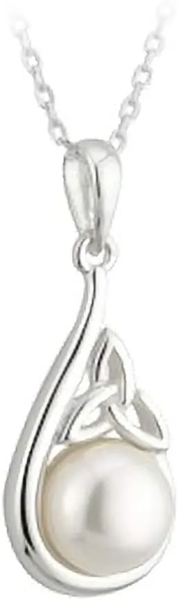 Sterling Silver Half Pearl Trinity Knot Necklace-Irish Made