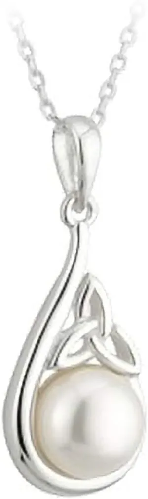 Sterling Silver Half Pearl Trinity Knot Necklace-Irish Made
