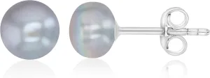 Sterling Silver Hypoallergenic Pearl Stud Earrings 925 Freshwater Cultured Button Pearl Studs For Women, 6mm-9mm