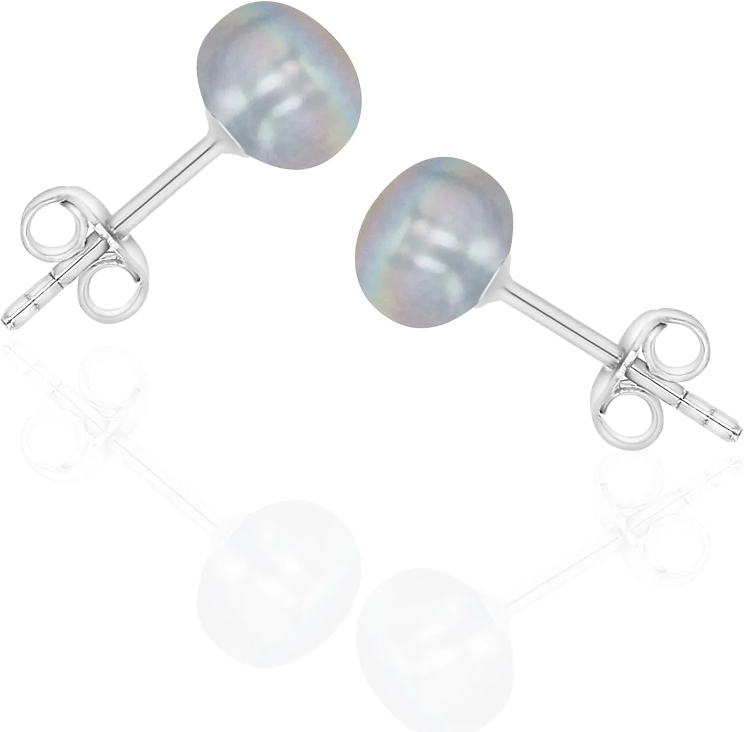Sterling Silver Hypoallergenic Pearl Stud Earrings 925 Freshwater Cultured Button Pearl Studs For Women, 6mm-9mm