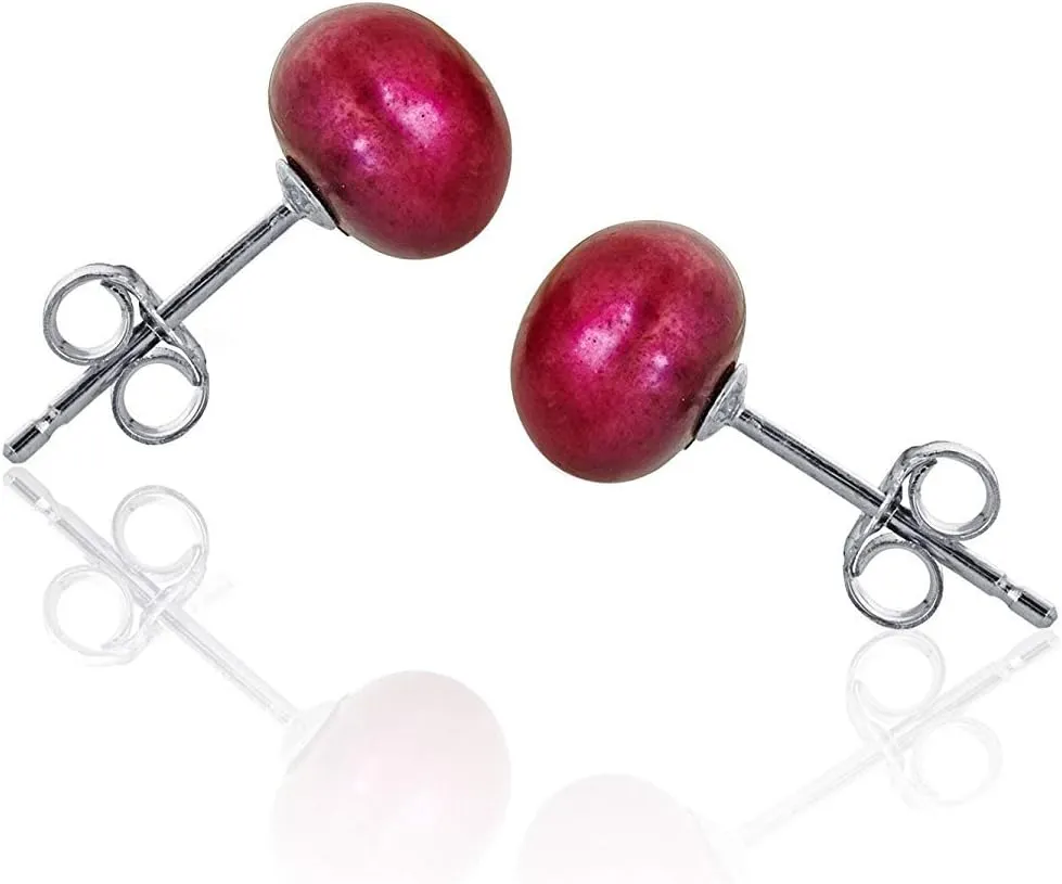 Sterling Silver Hypoallergenic Pearl Stud Earrings 925 Freshwater Cultured Button Pearl Studs For Women, 6mm-9mm