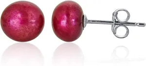 Sterling Silver Hypoallergenic Pearl Stud Earrings 925 Freshwater Cultured Button Pearl Studs For Women, 6mm-9mm