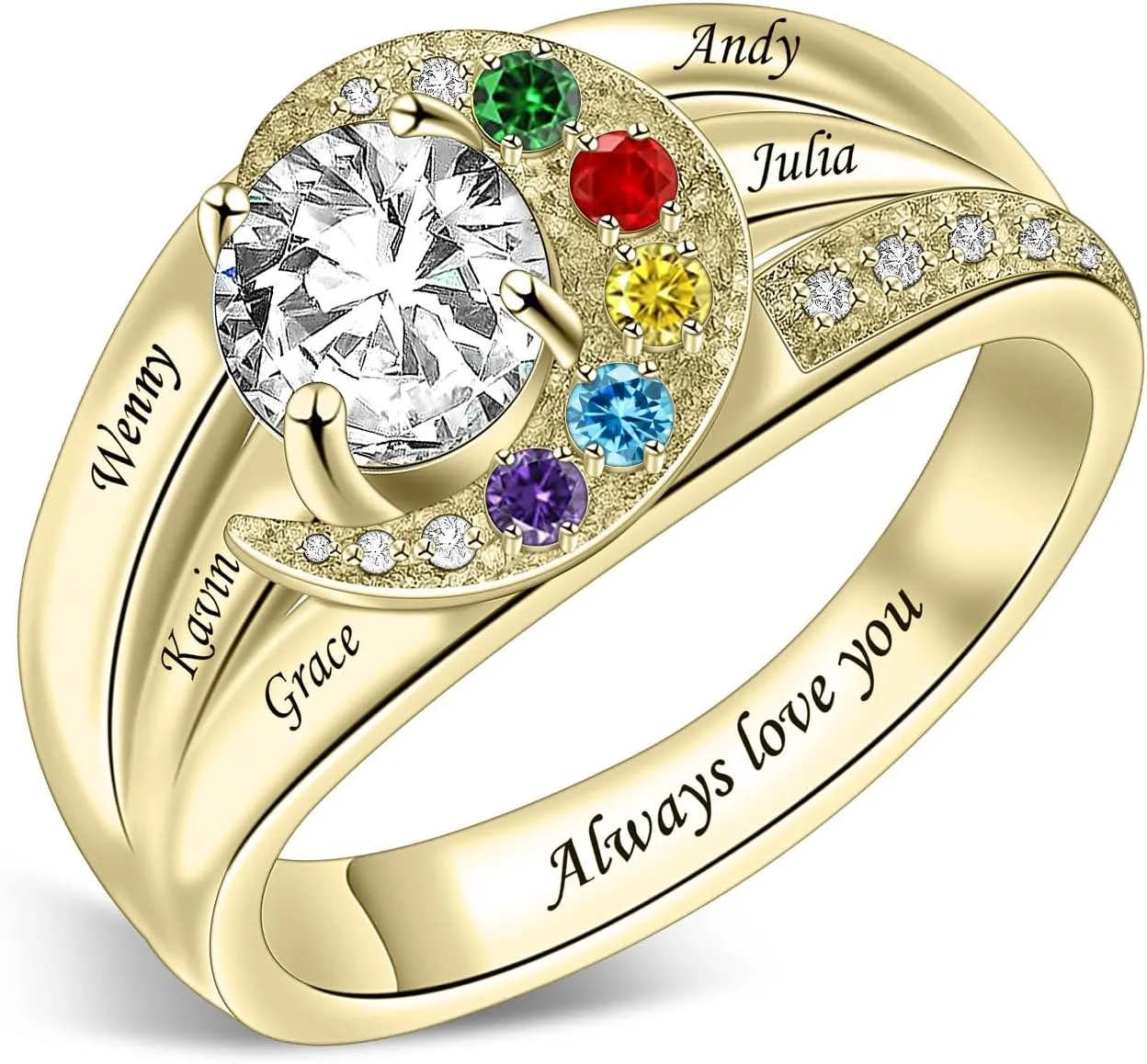 Sterling Silver Ring Personalized Mother Ring Birthstone Ring for Women with Name Customized 925 Silver Rings Mother's Day Gift for Mom