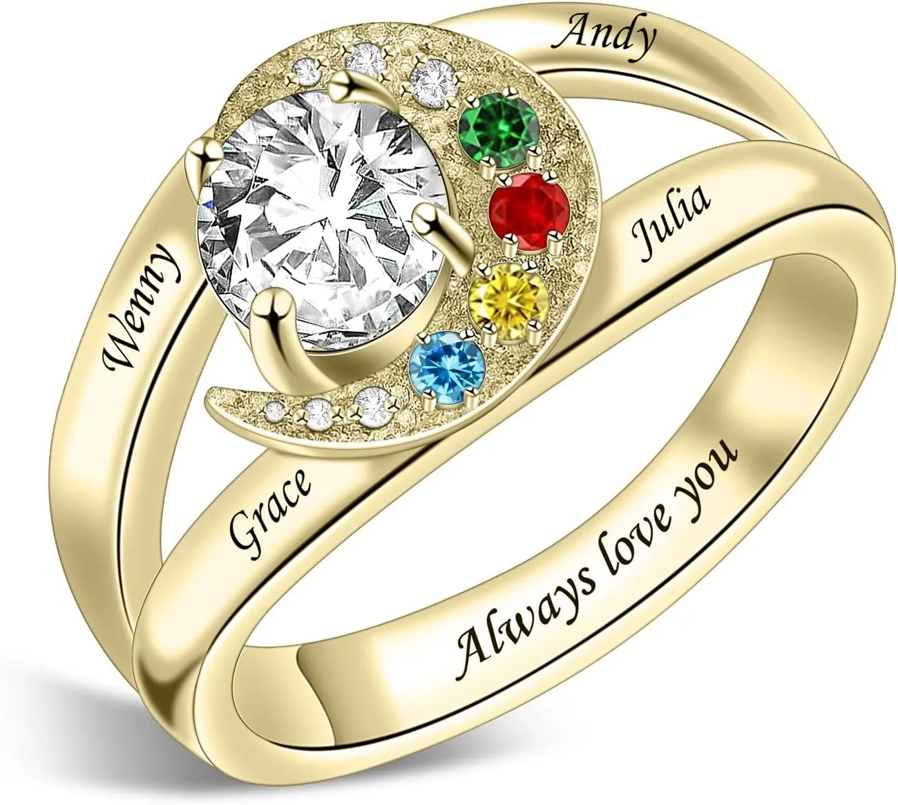Sterling Silver Ring Personalized Mother Ring Birthstone Ring for Women with Name Customized 925 Silver Rings Mother's Day Gift for Mom