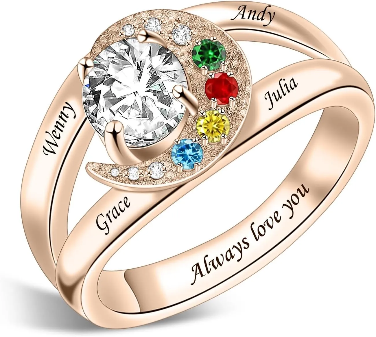 Sterling Silver Ring Personalized Mother Ring Birthstone Ring for Women with Name Customized 925 Silver Rings Mother's Day Gift for Mom