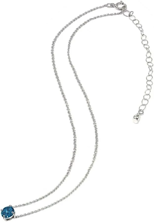 Sterling Silver Solitaire Choker Necklace Made with AAA Cubic Zirconia