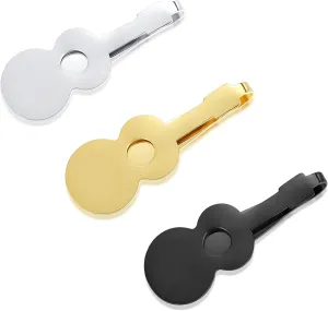 STJARNA Guitar Tie Clip Set Stainless Steel Silver Gold Black Tie Bar for Men Unique Gift Box