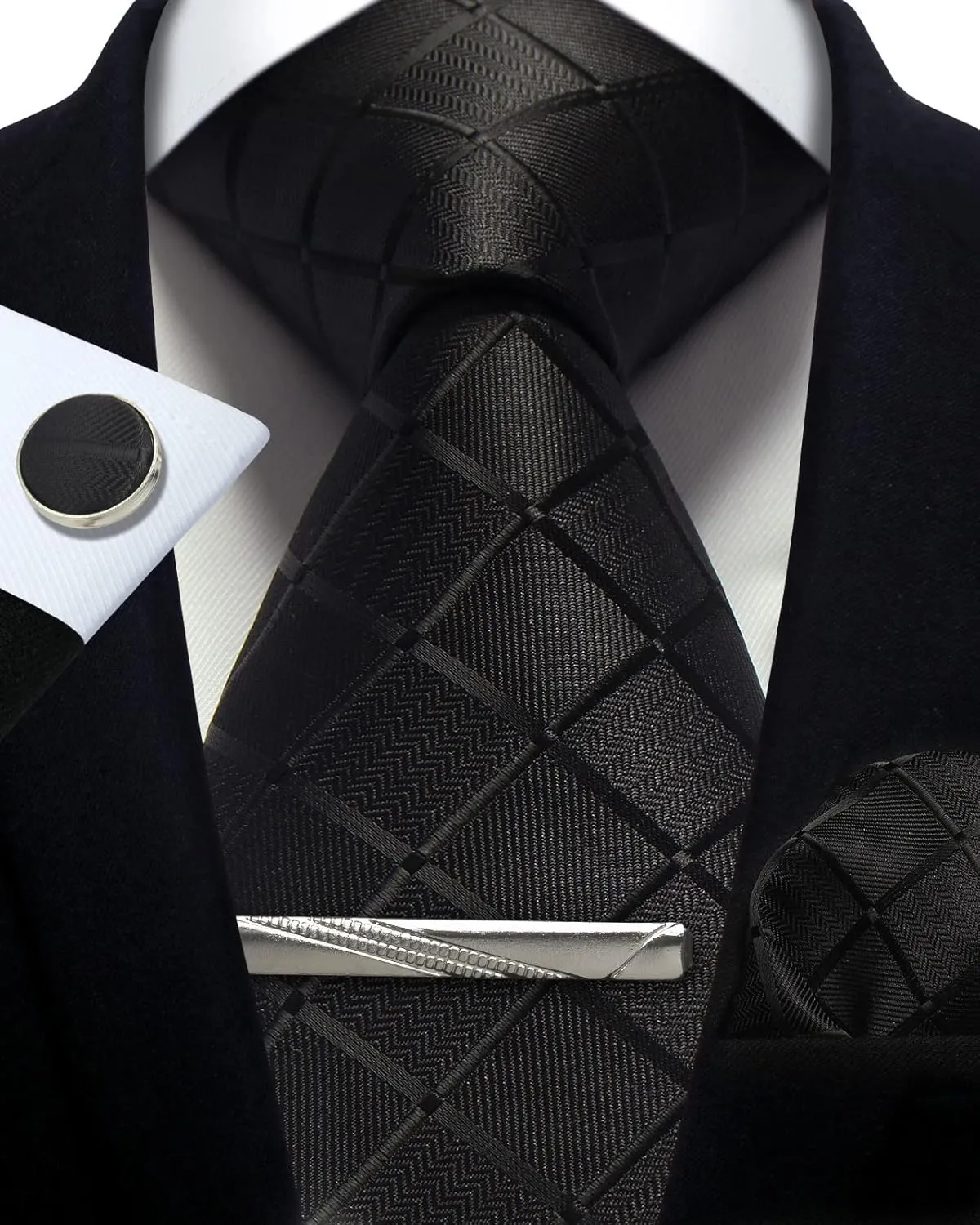 Striped Plaid Polka Dot Mens Tie Formal Necktie Pocket Squares Ties Clips Cufflinks Classic for Men Set
