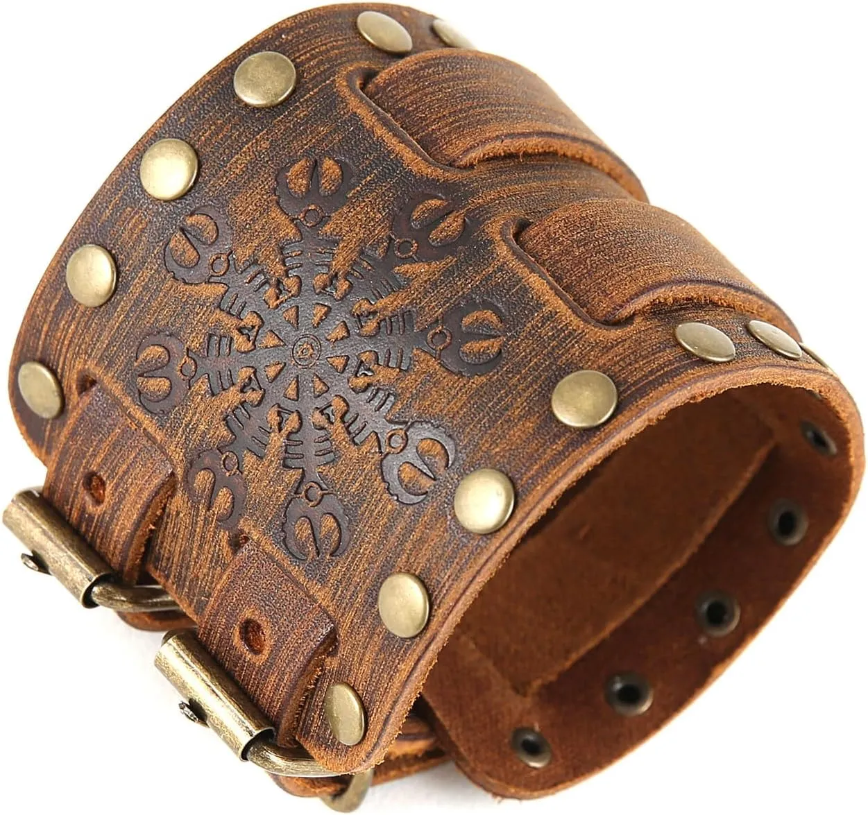STWTR Men's Wide Cuff Wristband Punk Rock Motorbike Wide Belt Leather Bracelet