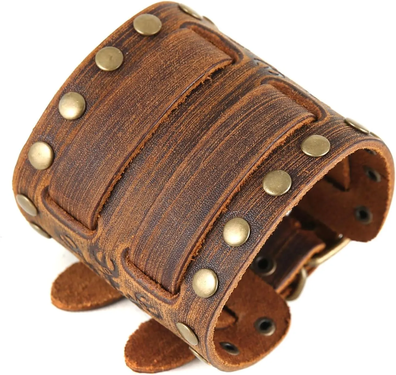 STWTR Men's Wide Cuff Wristband Punk Rock Motorbike Wide Belt Leather Bracelet