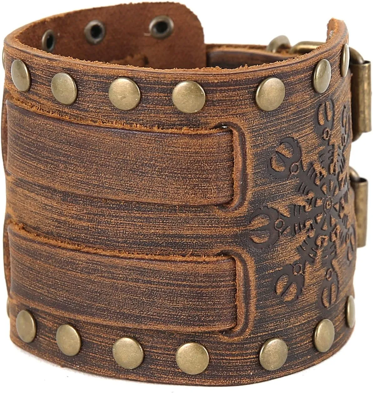 STWTR Men's Wide Cuff Wristband Punk Rock Motorbike Wide Belt Leather Bracelet