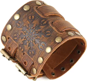 STWTR Men's Wide Cuff Wristband Punk Rock Motorbike Wide Belt Leather Bracelet