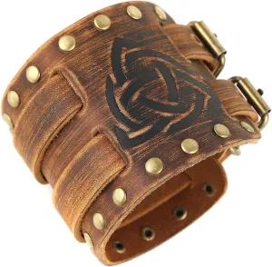 STWTR Men's Wide Cuff Wristband Punk Rock Motorbike Wide Belt Leather Bracelet