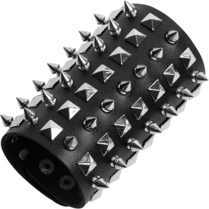 STWTR Unisex Black Metal Spike Studded Punk Rock Biker Wide Strap Leather Bracelet