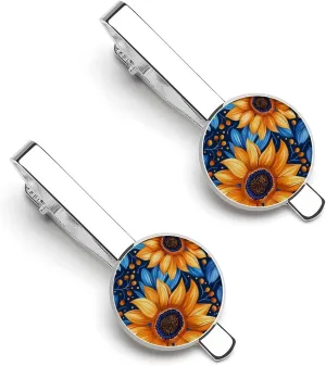 Sunflower Men's Tie Clip Round Tie Bar Tie Tack Pins Jewelry Accessories for Father's Day Gifts