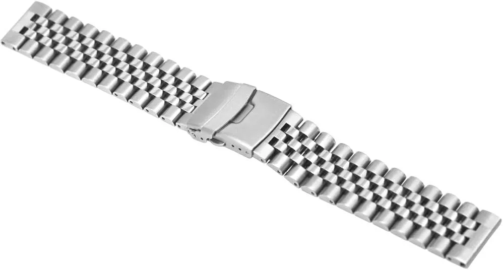 Super Brushed & Polished 3D Solid Silver Stainless Steel Watch Bracelet Band 20mm 22mm 24mm Security Double Deployment Buckle