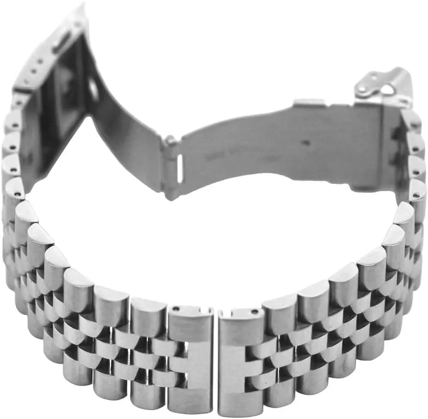 Super Brushed & Polished 3D Solid Silver Stainless Steel Watch Bracelet Band 20mm 22mm 24mm Security Double Deployment Buckle