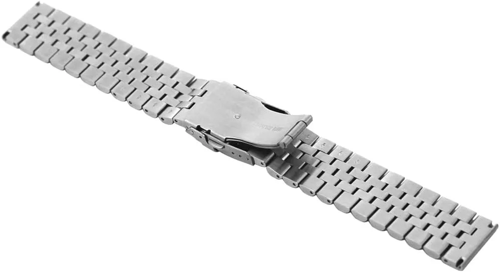 Super Brushed & Polished 3D Solid Silver Stainless Steel Watch Bracelet Band 20mm 22mm 24mm Security Double Deployment Buckle