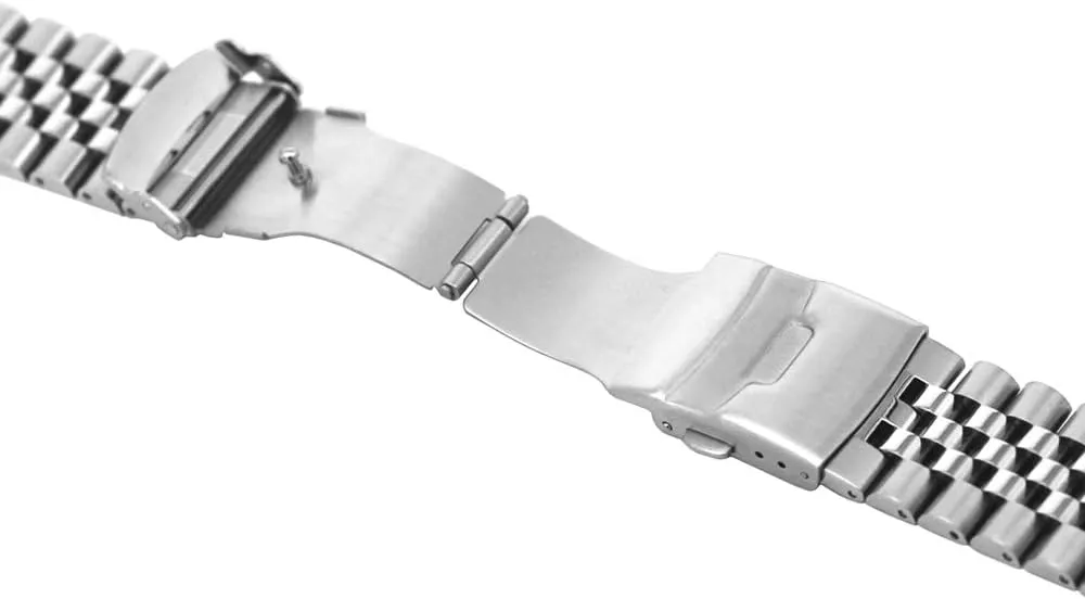 Super Brushed & Polished 3D Solid Silver Stainless Steel Watch Bracelet Band 20mm 22mm 24mm Security Double Deployment Buckle