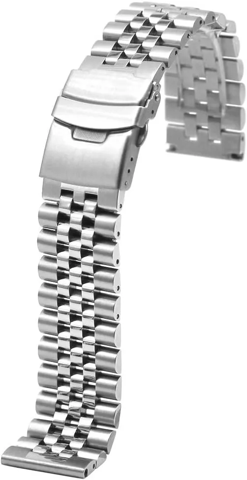 Super Brushed & Polished 3D Solid Silver Stainless Steel Watch Bracelet Band 20mm 22mm 24mm Security Double Deployment Buckle