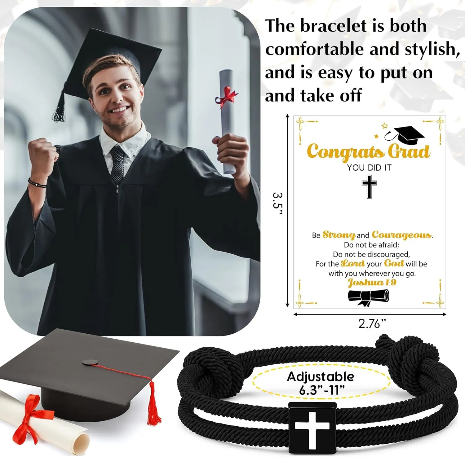 Sureio 6 Pcs 2025 Graduation Bracelet Set 6 Christian Cross Bracelet 6 Graduation Cards for High School College Senior Night Christian Grad Gifts