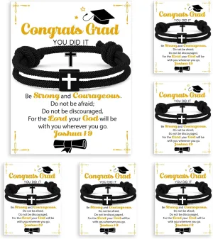 Sureio 6 Pcs 2025 Graduation Bracelet Set 6 Christian Cross Bracelet 6 Graduation Cards for High School College Senior Night Christian Grad Gifts