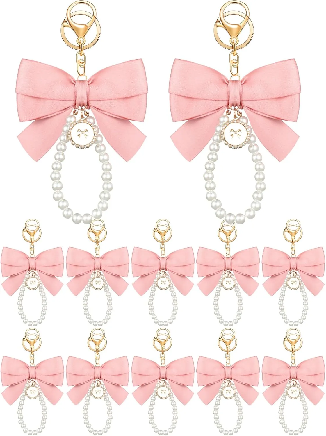 Sureio Pink Bow Keychain Coquette Pearl Bowknot Keyring Bulk Wristlet Keychain Vintage Ribbon Purse Charm for Women Handbags