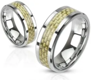 Surgical Stainless Steel Couple Gold Carbon Fiber Inlay Band Ring
