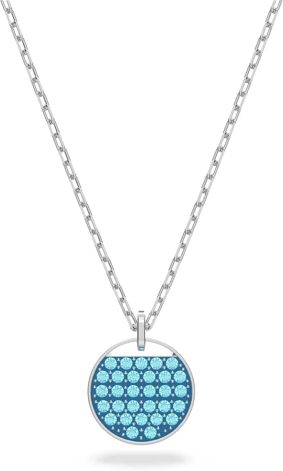 Swarovski Swaorvski Ginger Pendant Necklace with Light Blue Crsytal Pav on a Circle Motif and a Rhodium Finish Setting, Part of The Ginger Collection