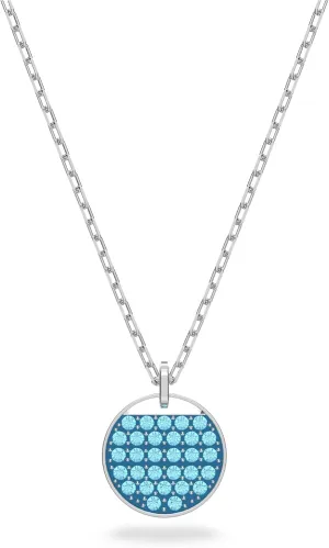 Swarovski Swaorvski Ginger Pendant Necklace with Light Blue Crsytal Pav on a Circle Motif and a Rhodium Finish Setting, Part of The Ginger Collection