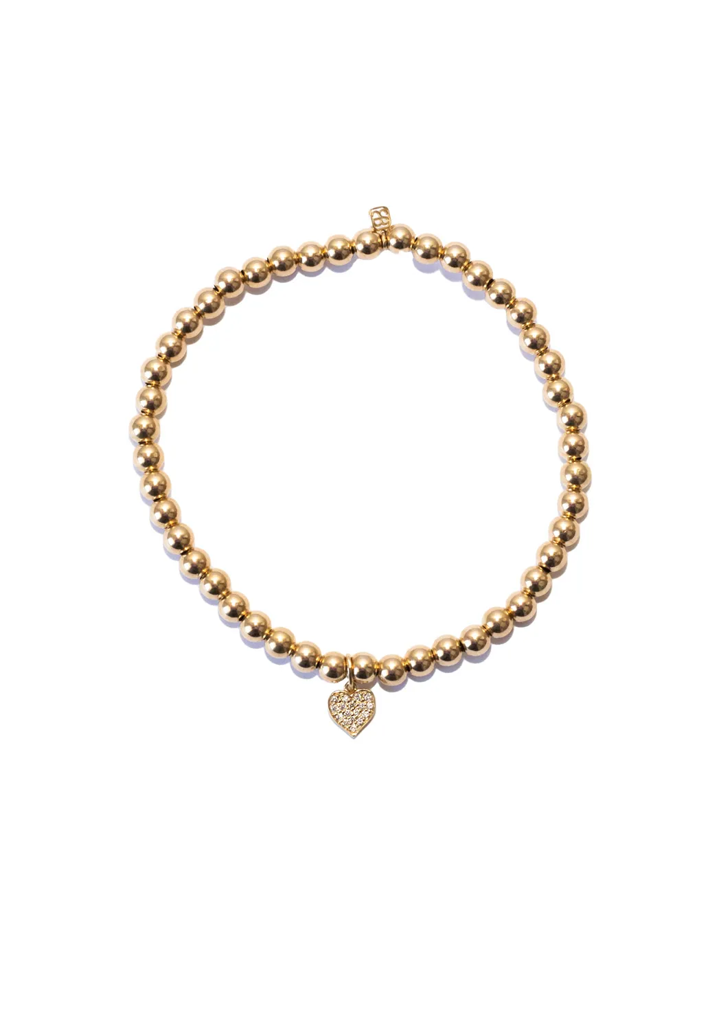 Sydney Evan 14KYG Diamond Heart Charm Gold Bead Bracelet