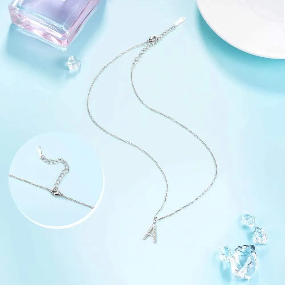 Tarsus Initial Cubic Zirconia Necklace Jewelry Gifts for Women Adjustable Chain 18"   2"