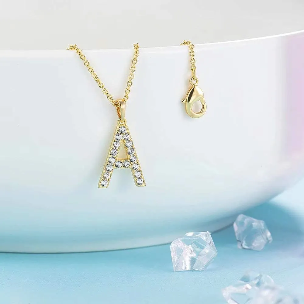 Tarsus Initial Cubic Zirconia Necklace Jewelry Gifts for Women Adjustable Chain 18"   2"