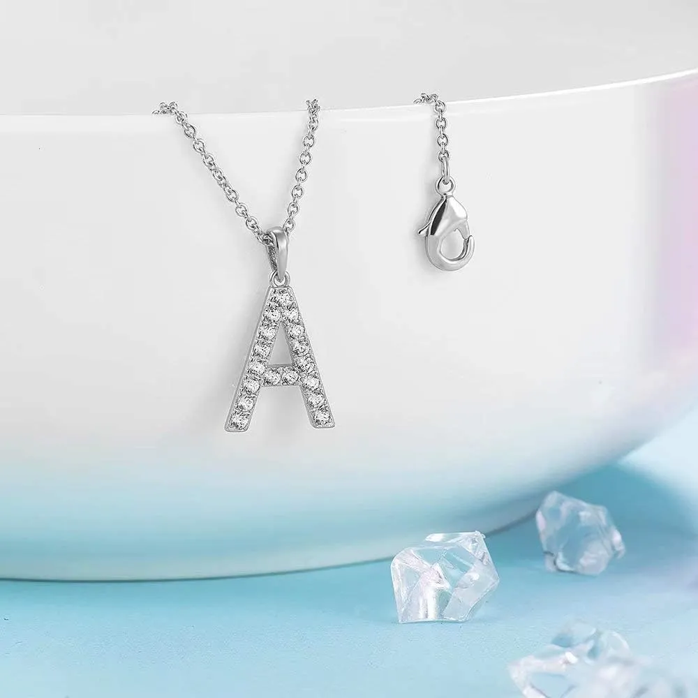 Tarsus Initial Cubic Zirconia Necklace Jewelry Gifts for Women Adjustable Chain 18"   2"