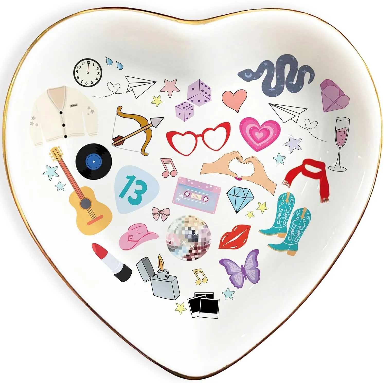 Taylor Inspired Ring Dish, Ceramic Jewelry Tray for Music Fans, Birthday Gift for Girls Women, Gifts Idea for Christmas, Friendship Fun Presents, Trinket Rings Earrings Necklaces Key Decorative Dish