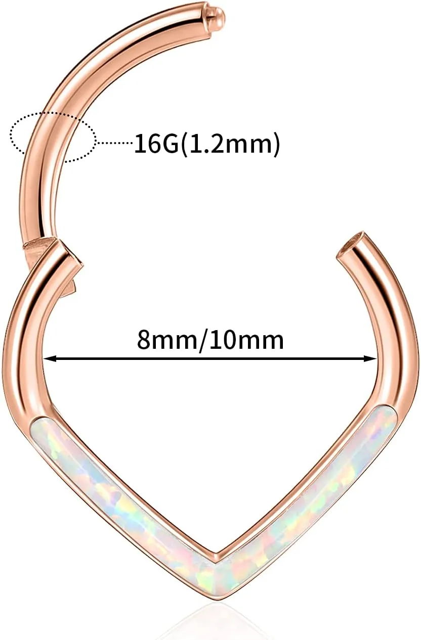 Teadrdrop Nose Hoop Ring 16G Septum Ring Septum Jewelry Opal CZ Daith Earring Surgical Steel Hinged Segment Seamless Clicker Ring Tragus Rook Helix Cartilage Conch Hoop Piercing Jewelry 8mm 10mm