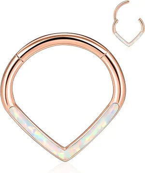 Teadrdrop Nose Hoop Ring 16G Septum Ring Septum Jewelry Opal CZ Daith Earring Surgical Steel Hinged Segment Seamless Clicker Ring Tragus Rook Helix Cartilage Conch Hoop Piercing Jewelry 8mm 10mm