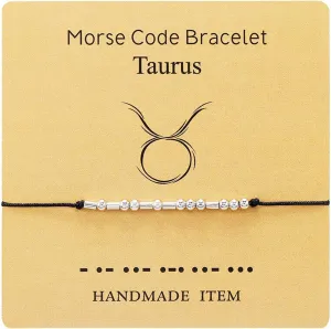 tenghong2021 Morse Code Bracelet 12 Constellation Astrology Zodiac Sign Star Bracelet Morse Code Beads on Silk Cord Bracelet Handmade Adjustable Bracelet Jewelry for Men Women