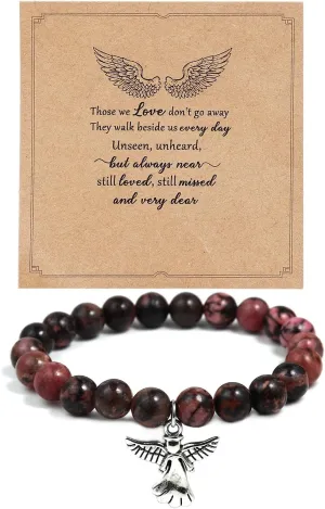 tenghong2021 Natural Stone Guardian Angel Charm Bracelets for Women Inspirational Religious Crystal Beaded Stretch Elastic Bracelet for Women Birthday Gifts Jewelry